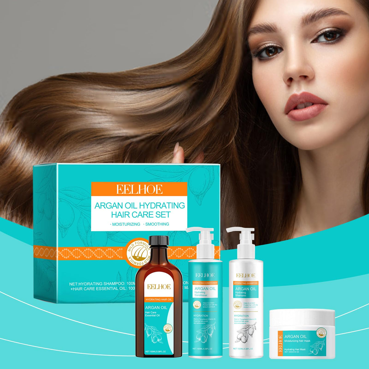 Argan Oil Hydrating Shampoo Conditioner Oil and Mask Hair Care Set A203
