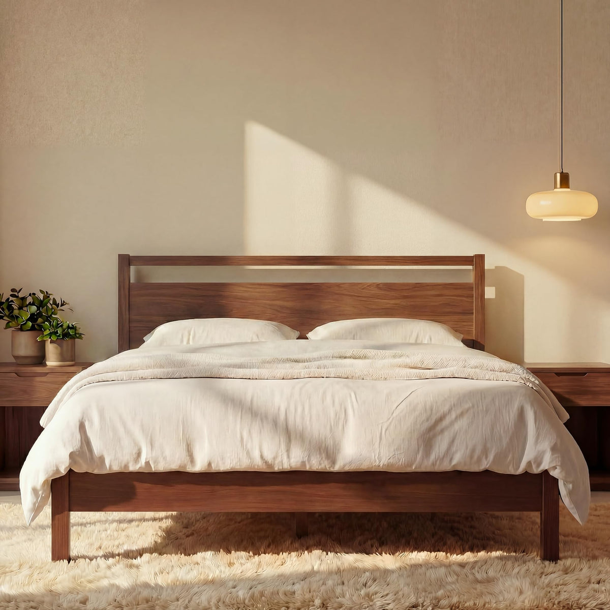 Cherry King Wood Platform Bed Frame with Headboard U8441