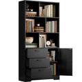 70.9-Inch Black Bookcase with Doors and 3 Drawers H1550