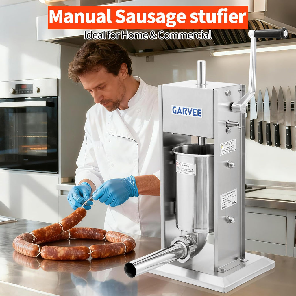 7LBS/3L 304 Stainless Steel Manual Sausage Stuffer with 5 Filling Tubes C2159