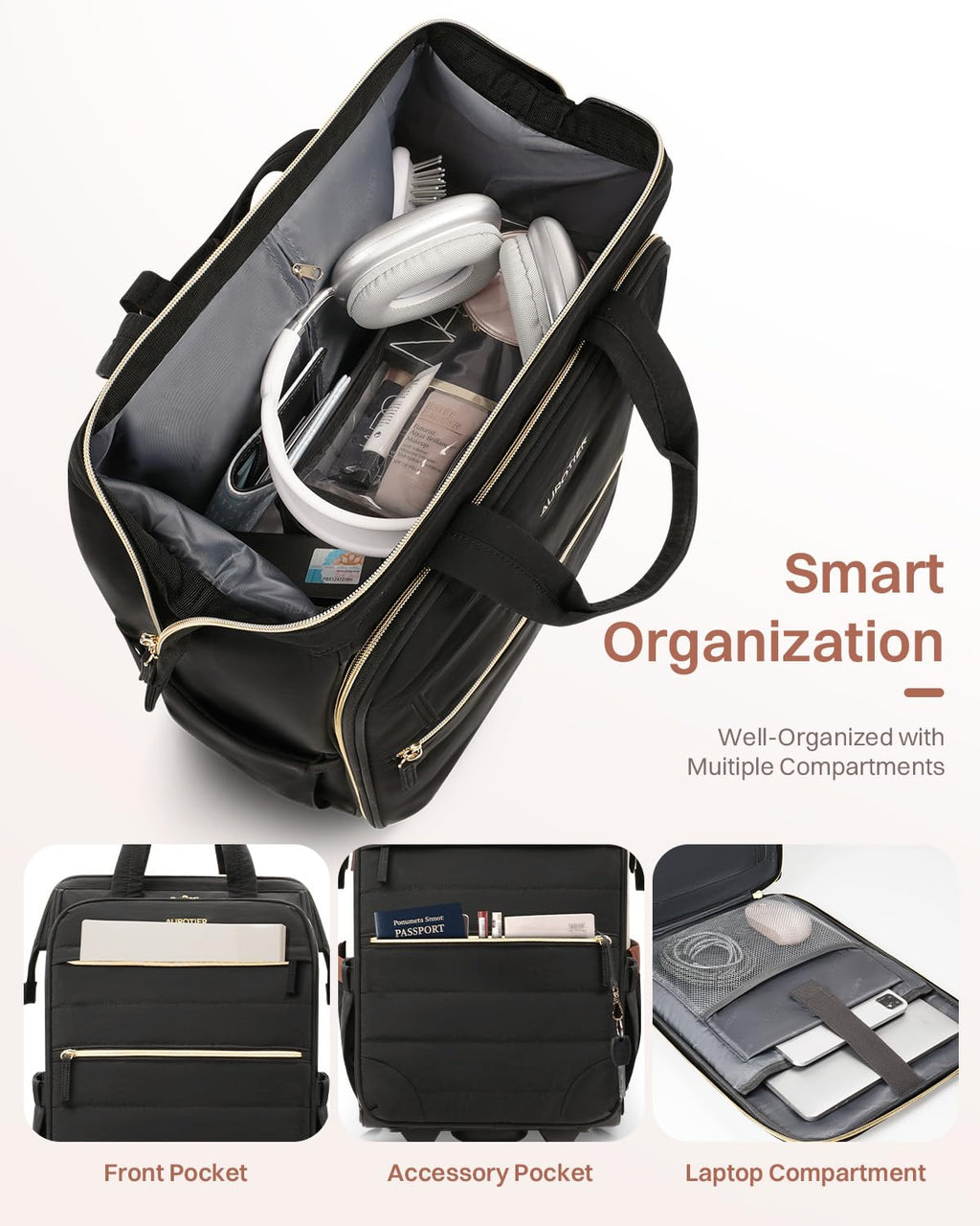 Rolling Puffer Laptop Bag Set with Wheels, 16 Inch Underseat Carry on Luggage E436