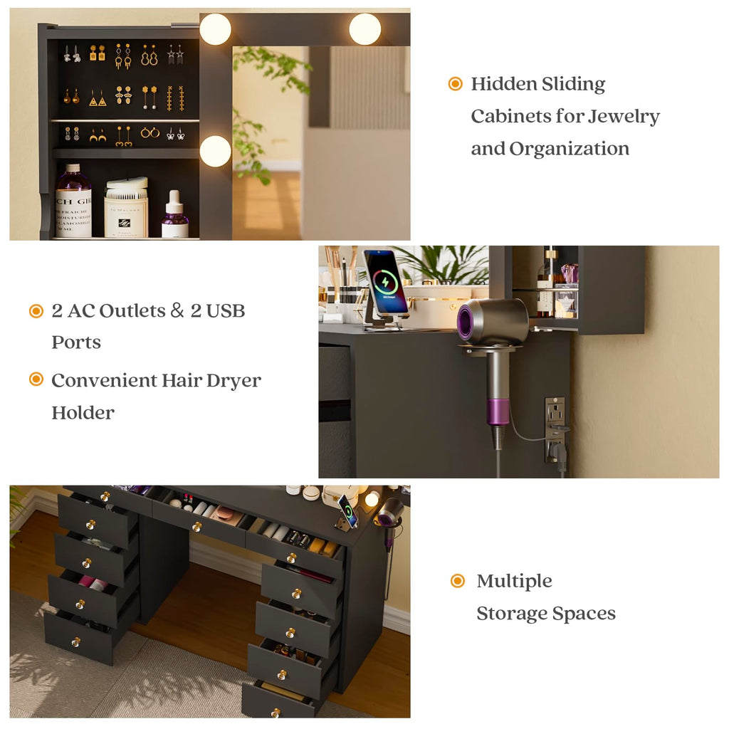 Black Vanity Desk with Mirror B499793