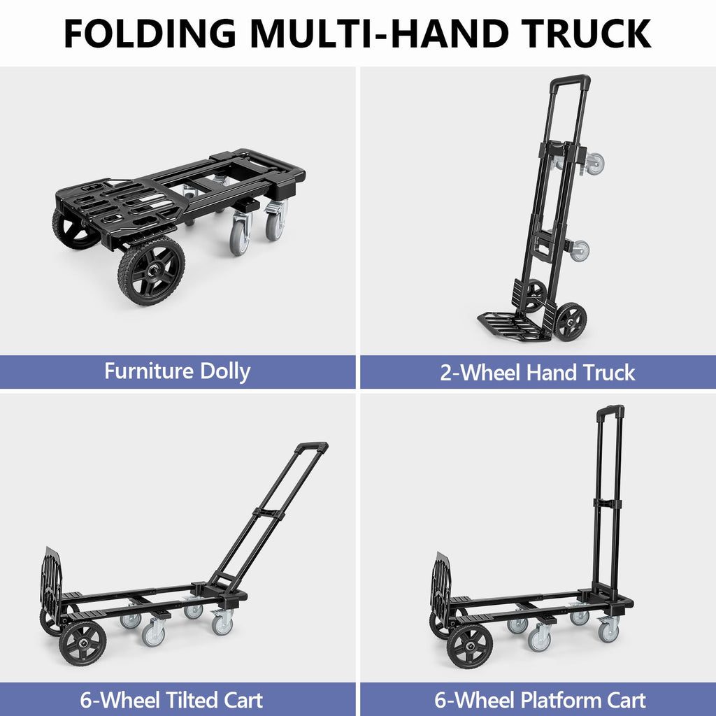 3-in-1 Convertible Dolly Cart 600LB Hand Truck with 6 Wheels N4010