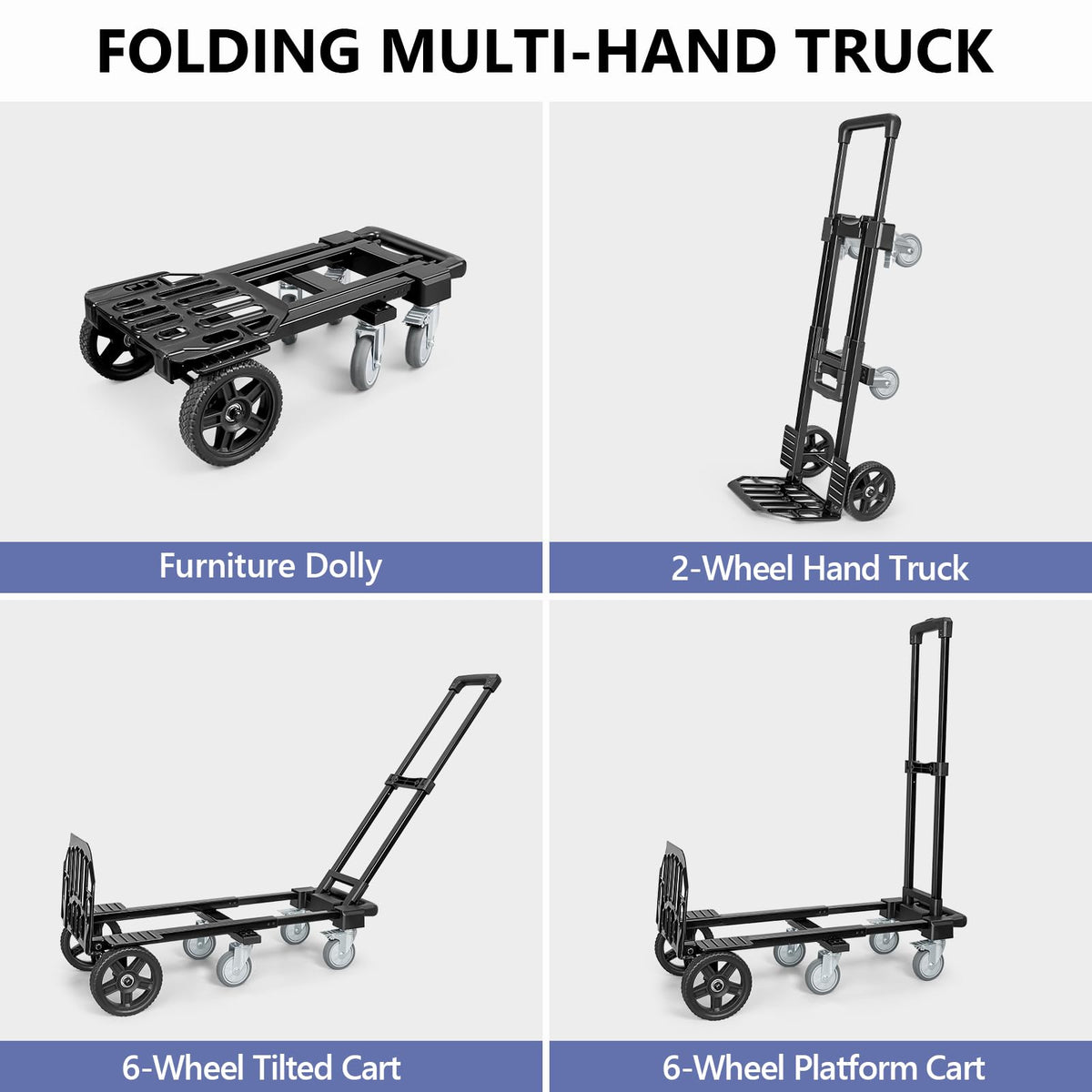 3-in-1 Convertible Dolly Cart 600LB Hand Truck with 6 Wheels N4010