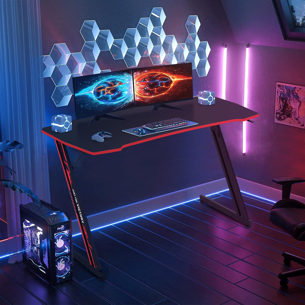 47 Inch Z Shaped Gaming Desk with Headphone Hook P105401