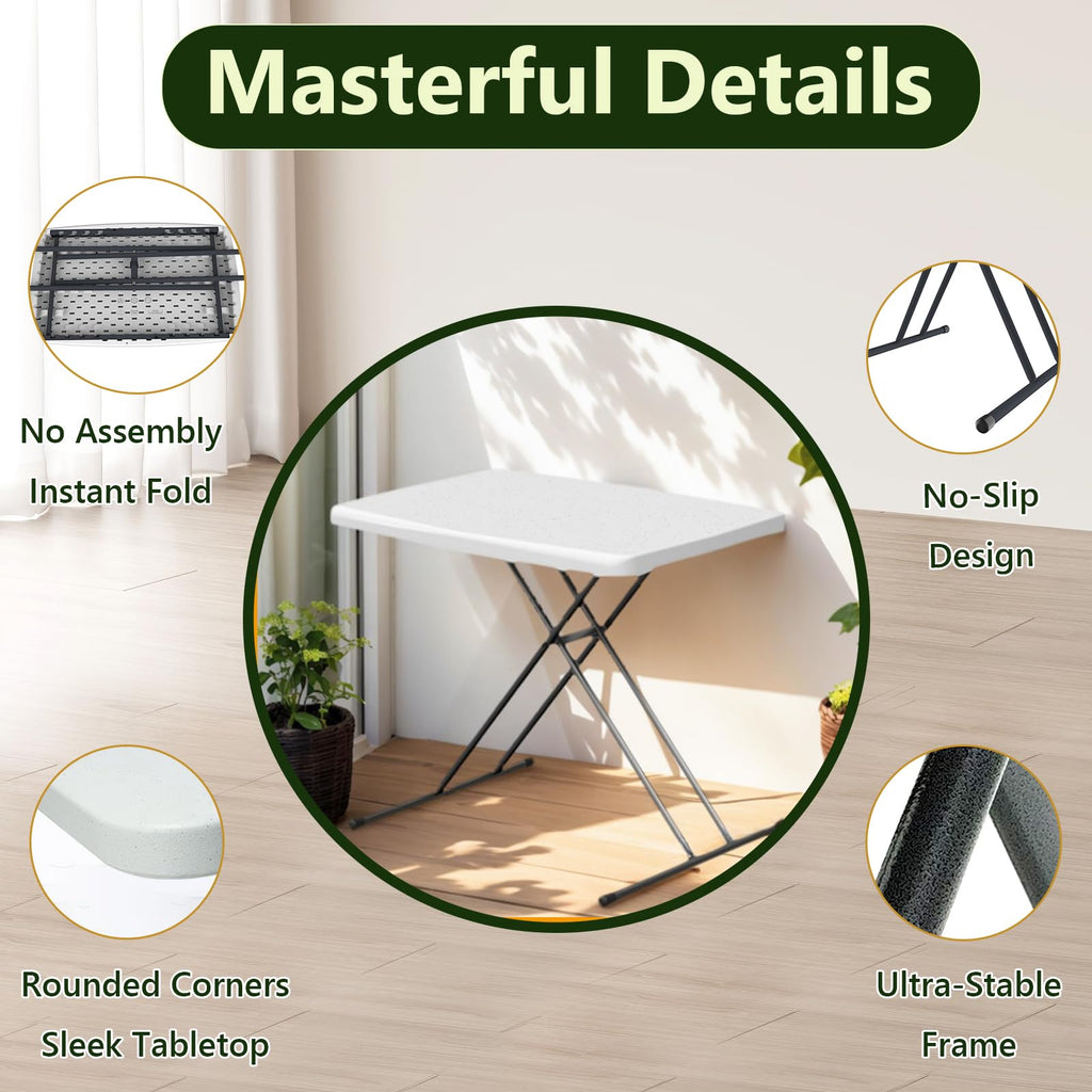 Folding Table 30 Inch Adjustable Height White Granite H951354
