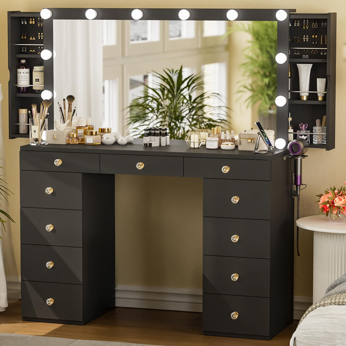 Black Vanity Desk with Mirror B499793