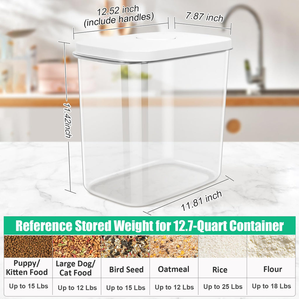 Dog Cat Food Storage Container with Handles, Stackable Pop Up Lids H86548