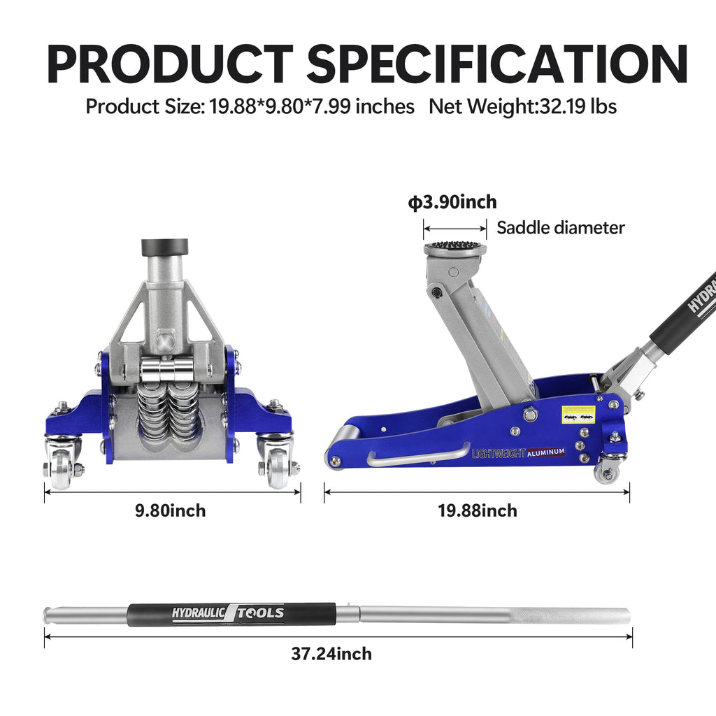 Heavy Duty Hydraulic Low Profile Aluminum Steel Floor Jack 1.5 Ton Blue A977784