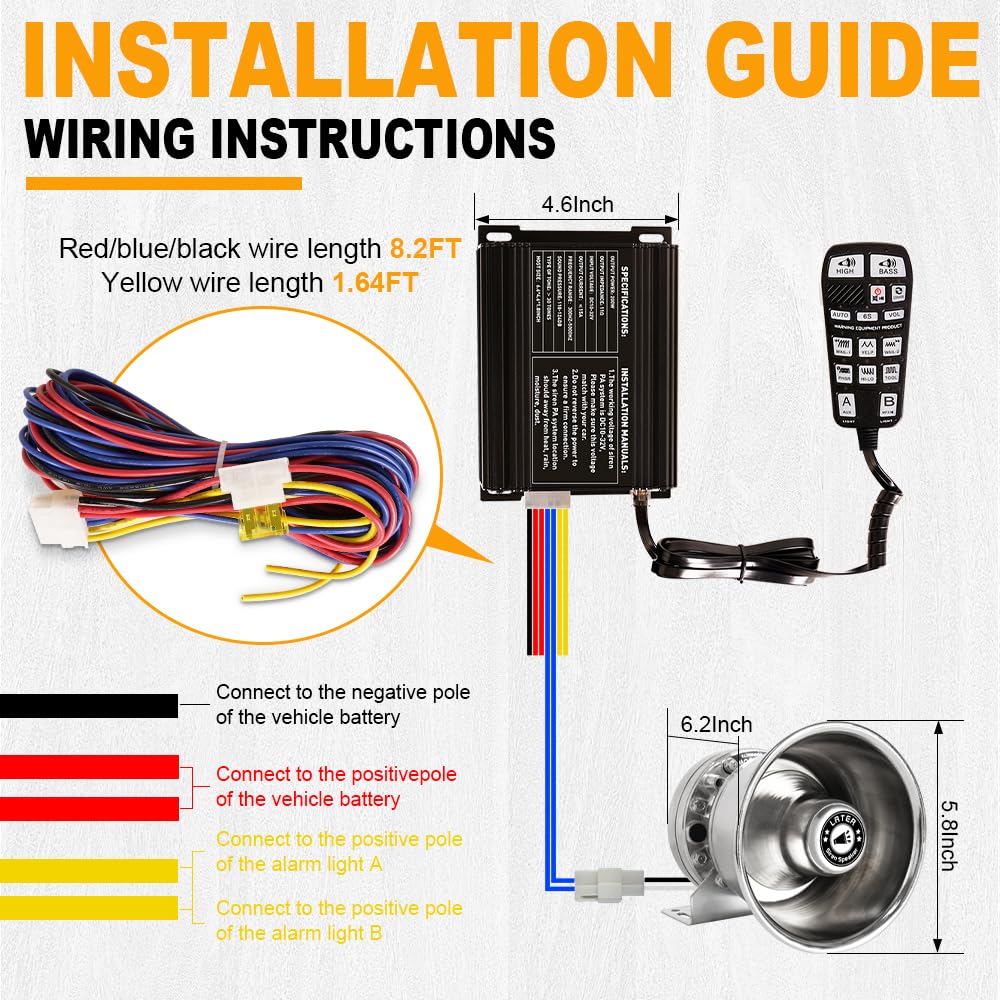 250W Multi-Tones Slim PA Siren Speaker with Handheld Controller & Mic D13647