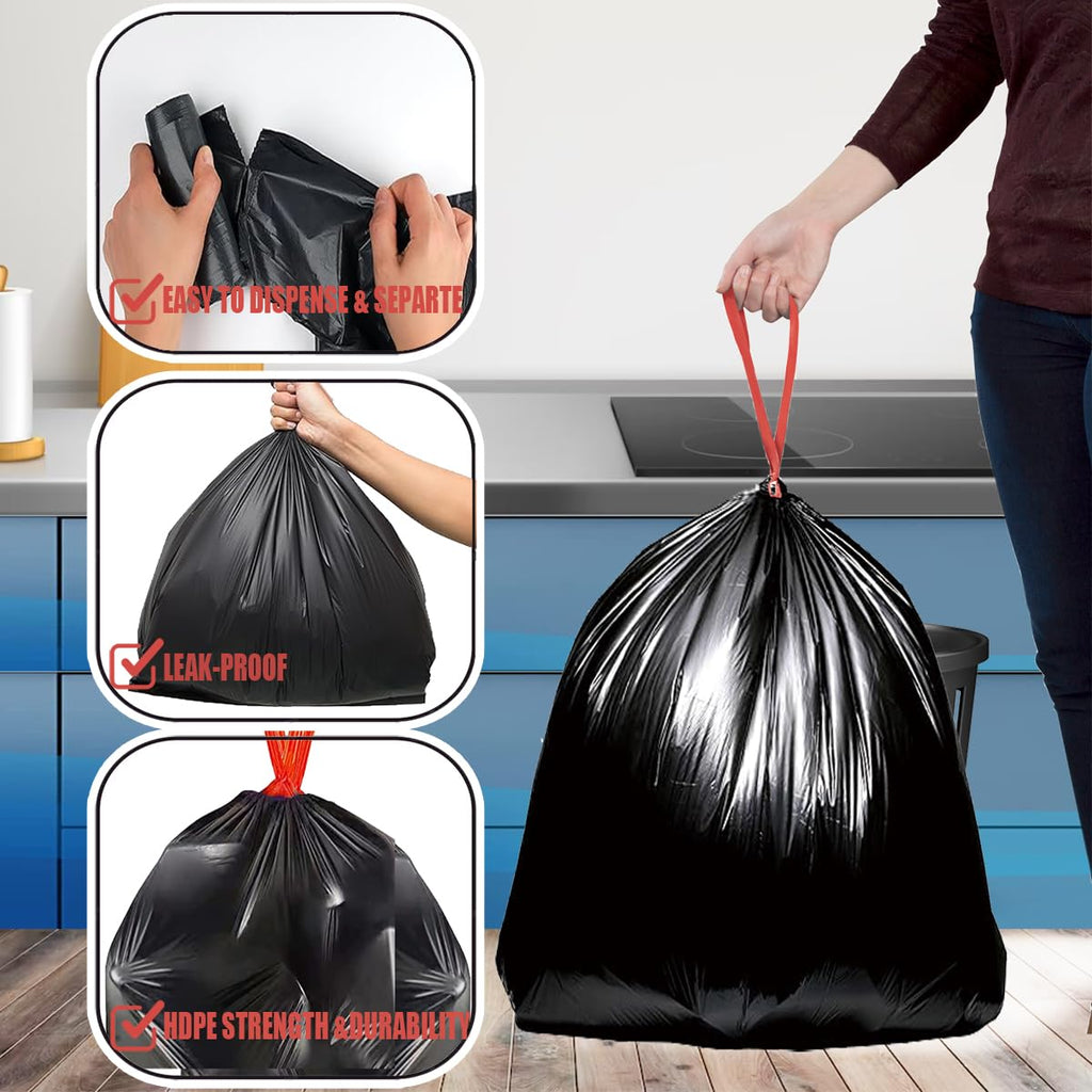 30 Gallon Drawstring Trash Bags, 150 Count Black Heavy Duty Y4261