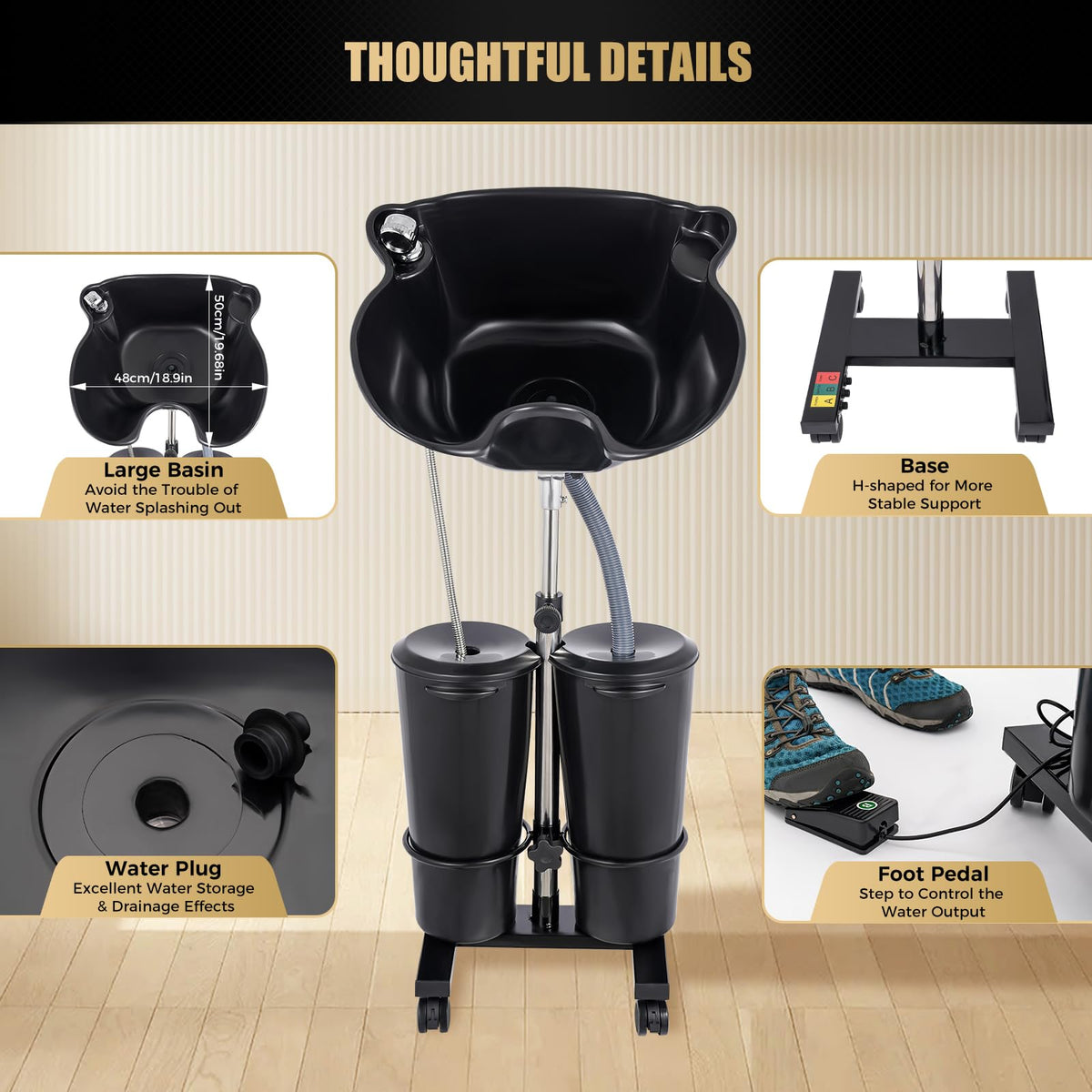 Portable Shampoo Bowl with 2 Buckets, Electric Pump, Drain Hose, 4 Wheels S88870