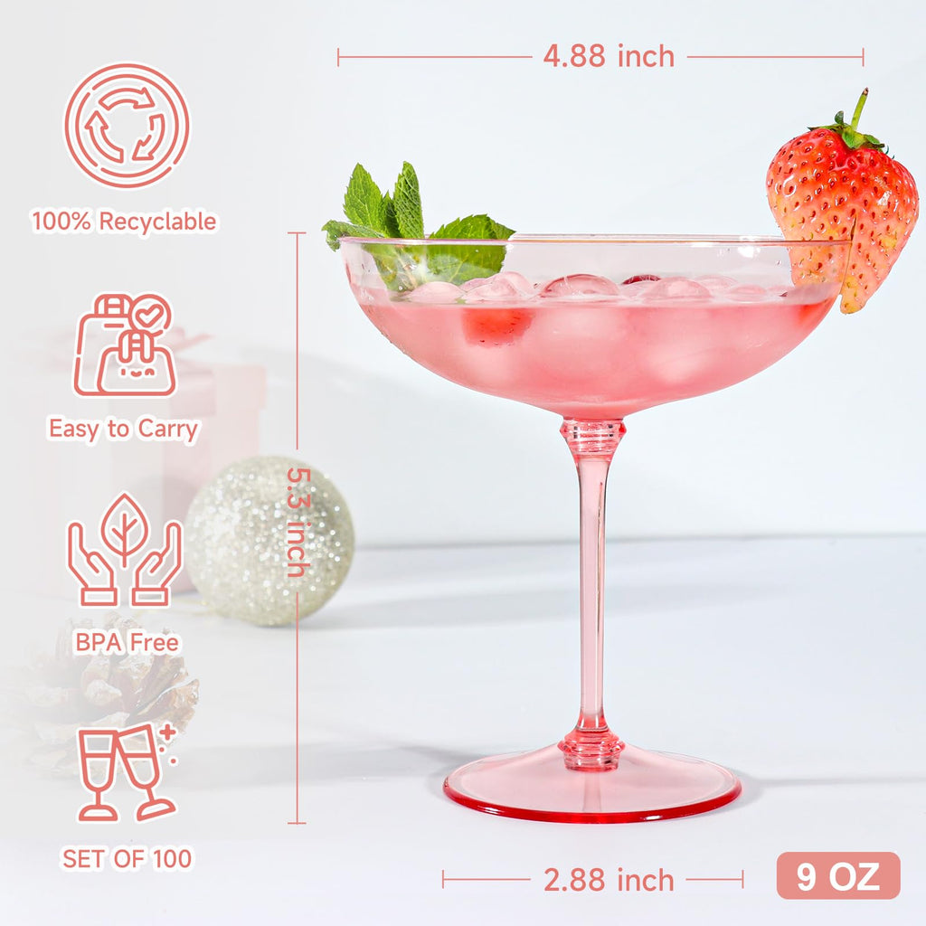 9oz Pink Plastic Martini Glasses Set T1097