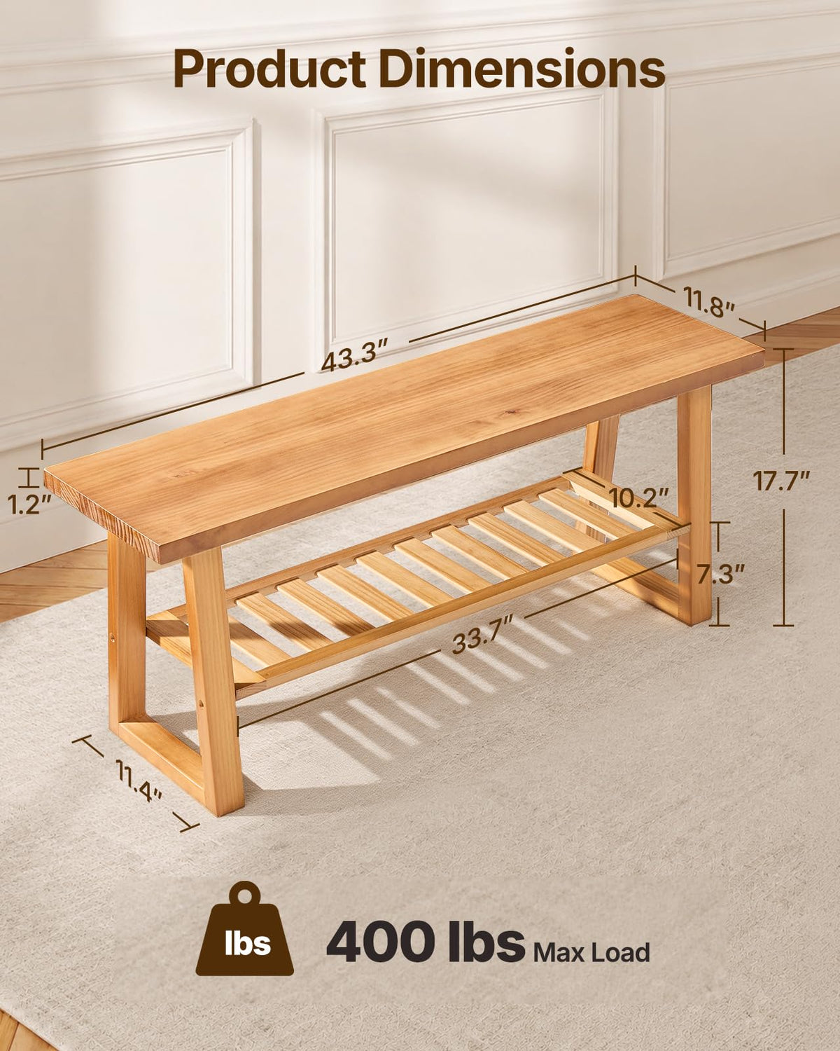 Pine Wood Entryway Bench with Shoe Storage Shelf O20819