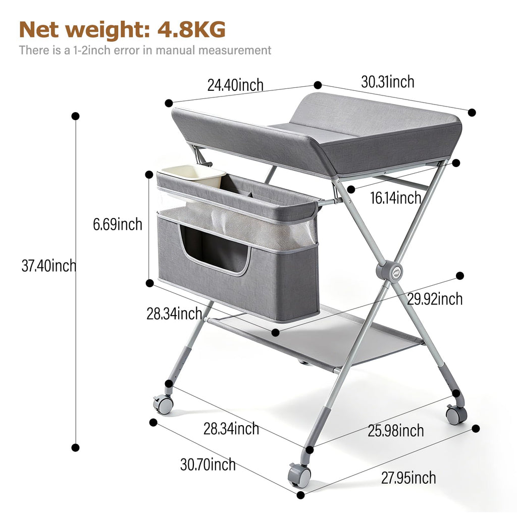 Baby Changing Table with Wheels, Portable Adjustable Folding Diaper Station with Storage V89482