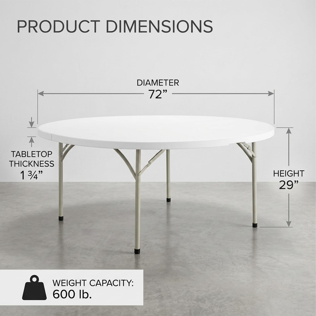 72-Inch Round Folding Tables 5-Pack Heavy-Duty Plastic T6323
