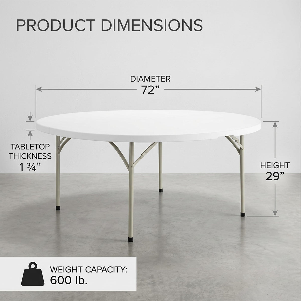 72-Inch Round Folding Tables 5-Pack Heavy-Duty Plastic T6323