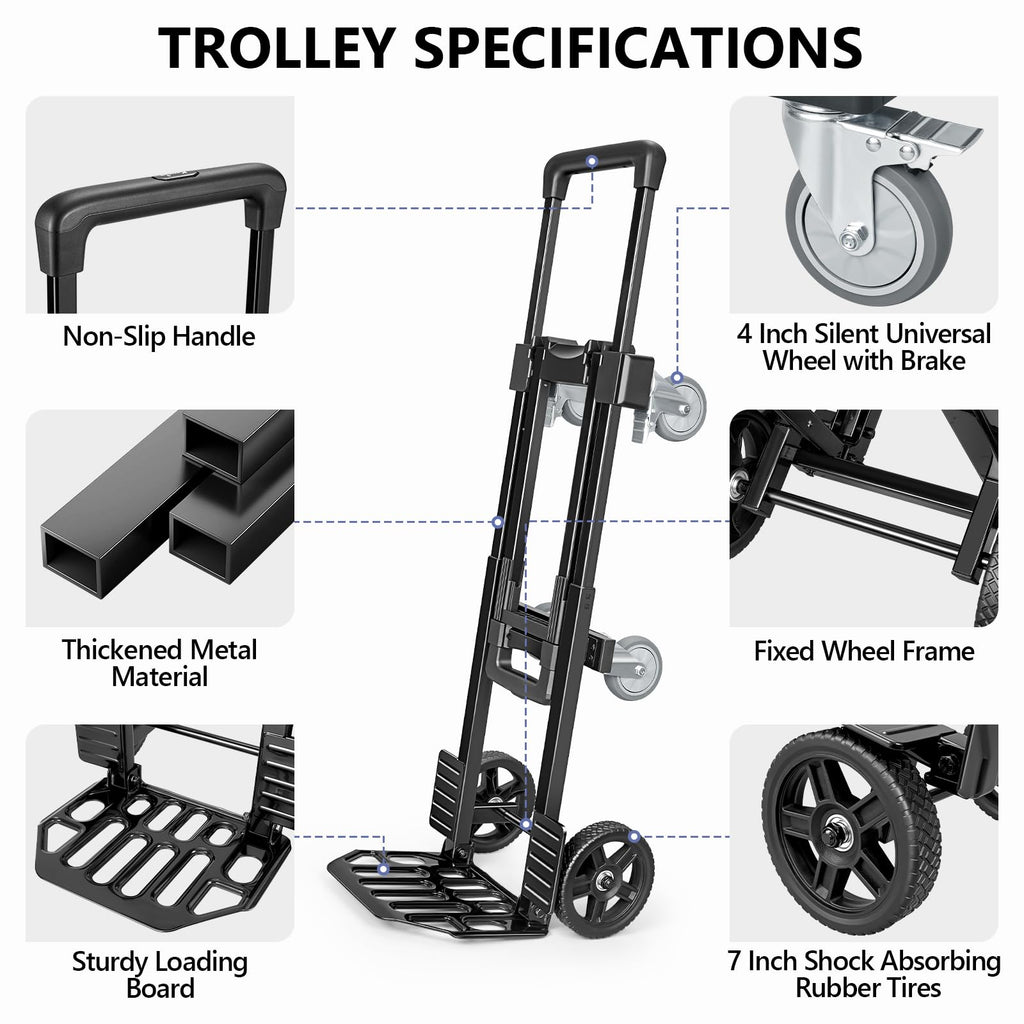 3-in-1 Convertible Dolly Cart 600LB Hand Truck with 6 Wheels N4010