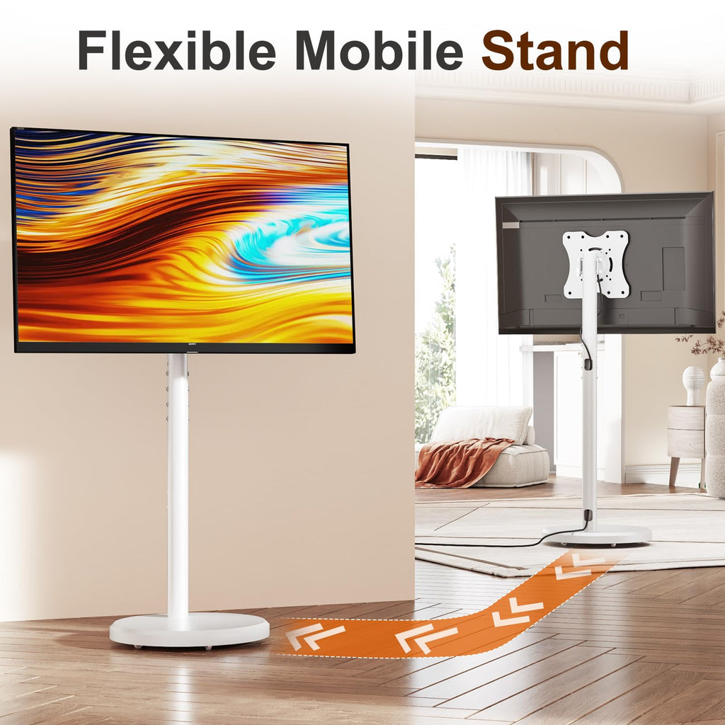 White Rolling TV Stand with Wheels S7572