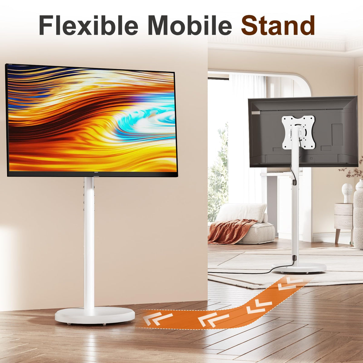 White Rolling TV Stand with Wheels S7572