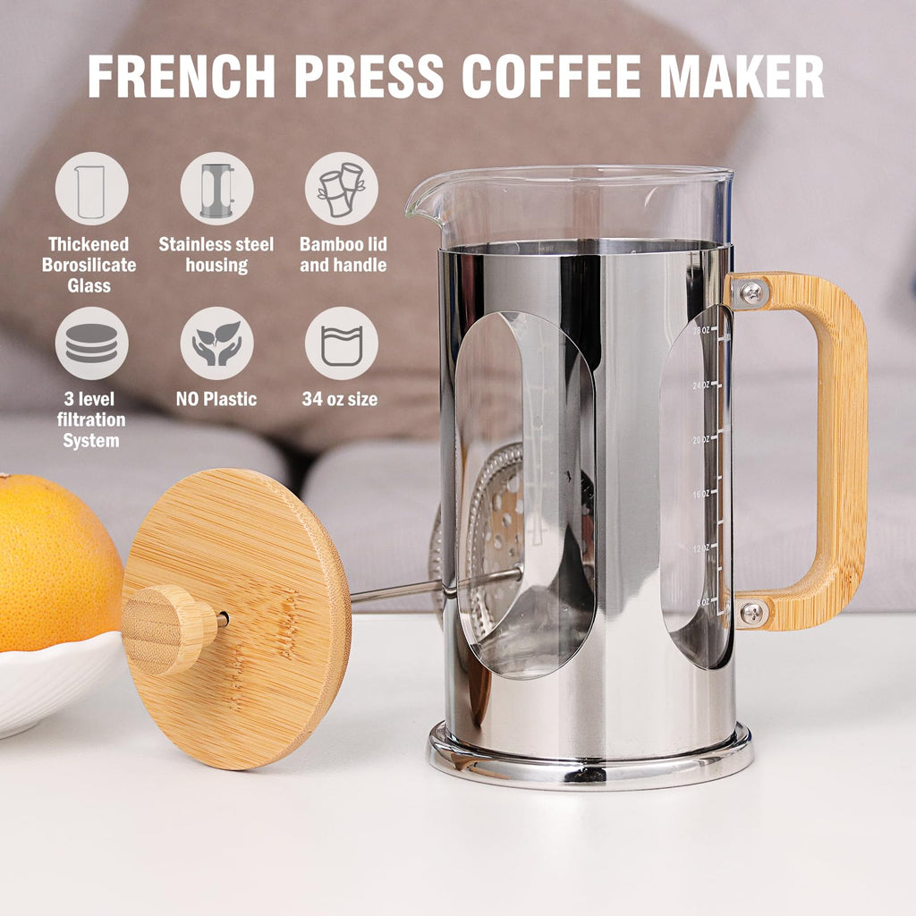 34 oz Borosilicate Glass French Press Coffee Maker S140261