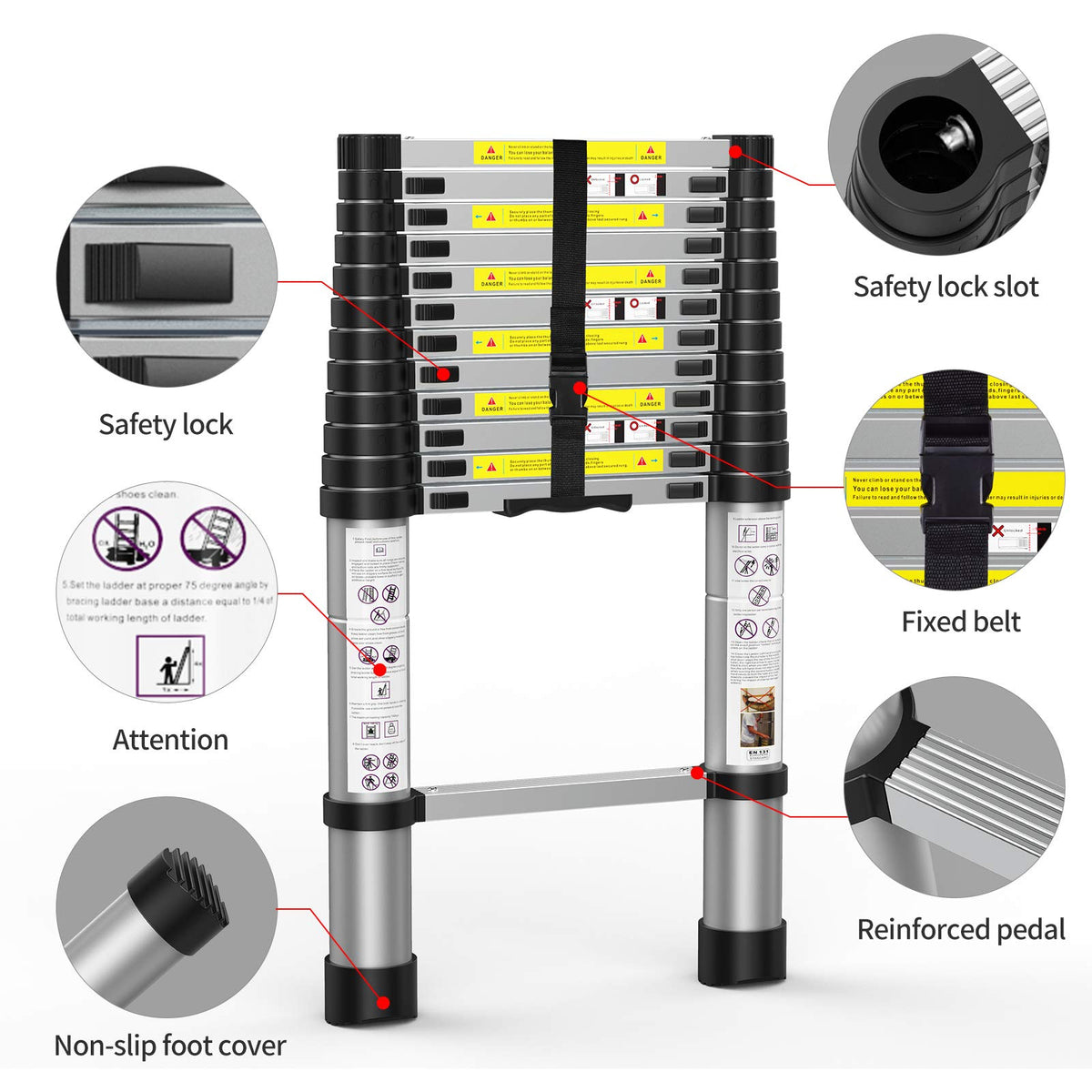 Telescoping Extension Ladder 12.5FT Aluminum with Carry Bag D981