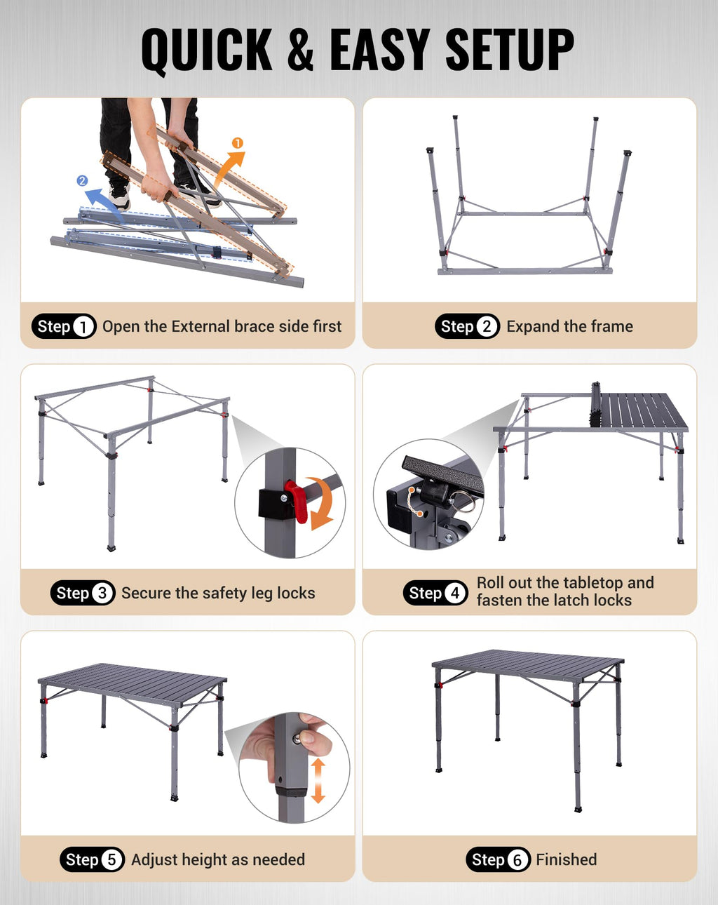 Adjustable Aluminum Camping Table E73548