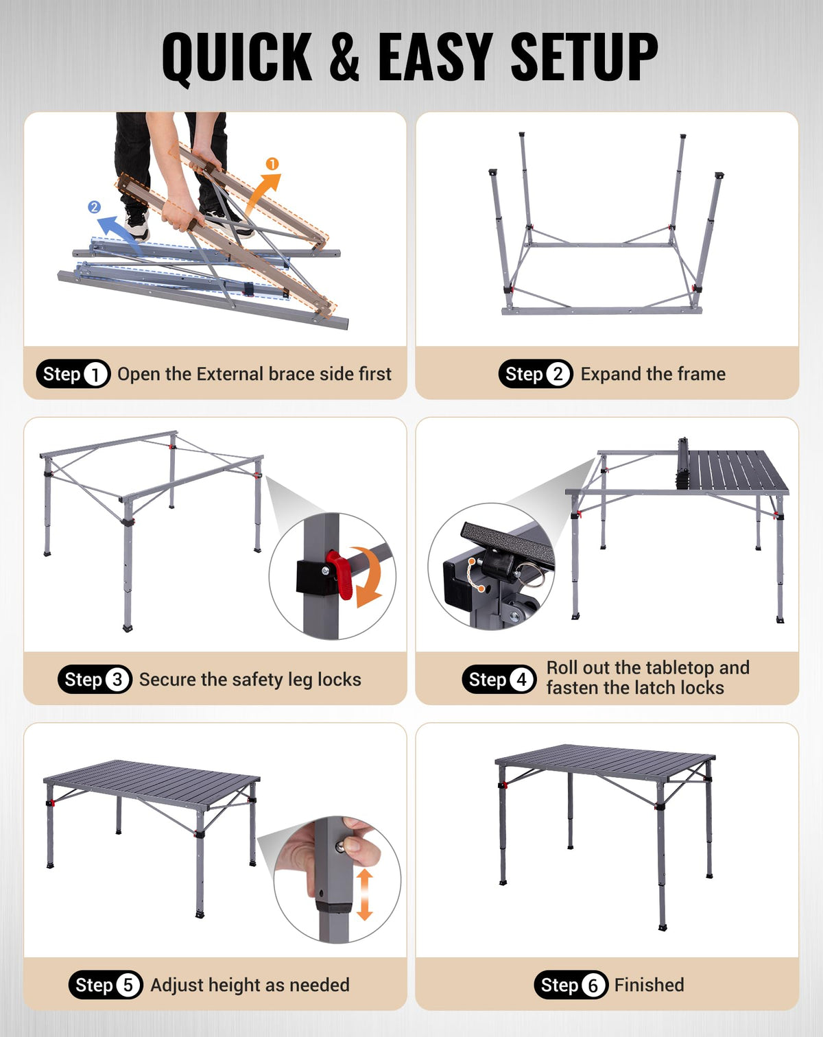 Adjustable Aluminum Camping Table E73548