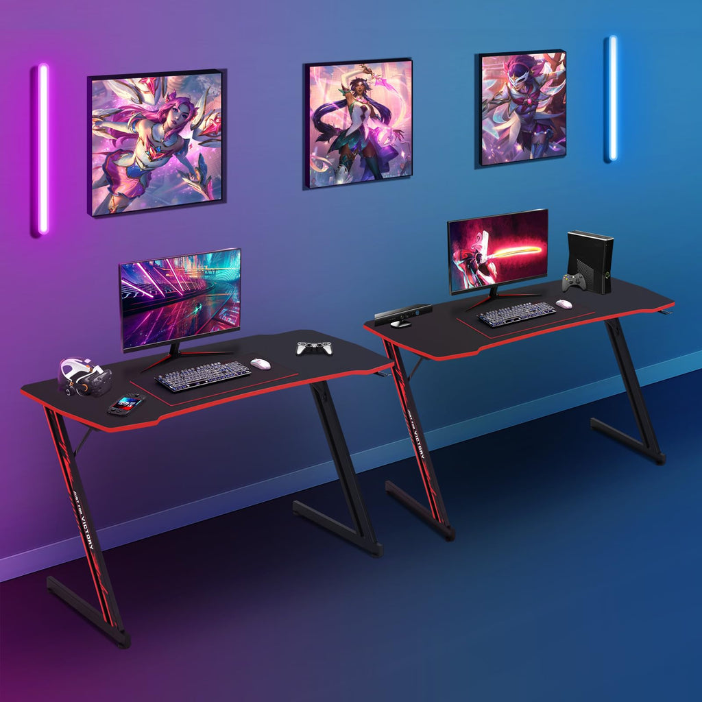 47 Inch Z Shaped Gaming Desk with Headphone Hook P105401