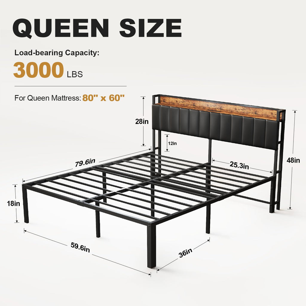 Queen Bed Frame with Upholstered Headboard C9194