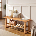Pine Wood Entryway Bench with Shoe Storage Shelf O20819