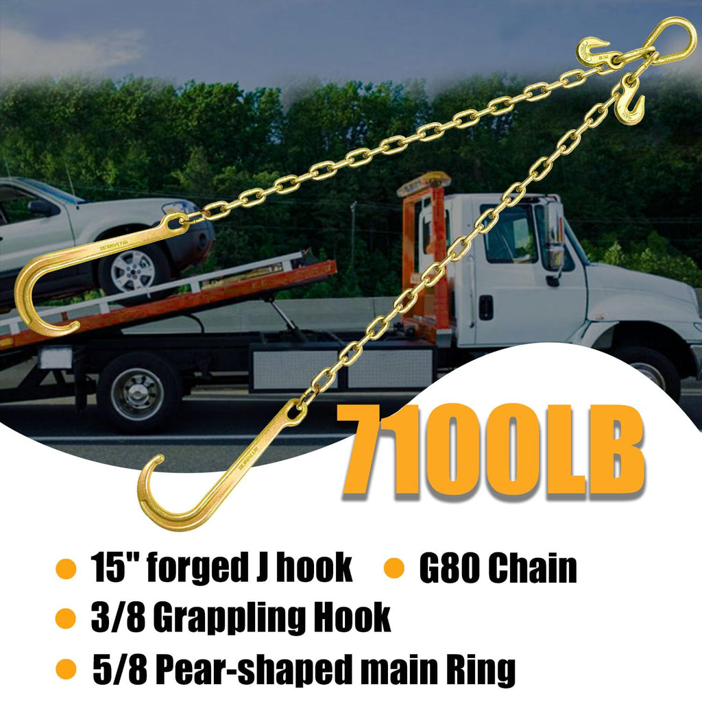 Grade 80 Chain V-Bridle 3/8In x 2Ft with J Hooks and Grab Hooks J7705