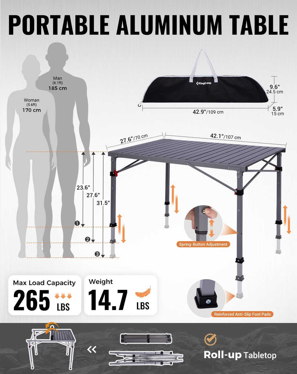 Adjustable Aluminum Camping Table E73548