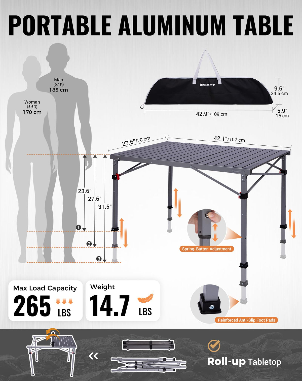 Adjustable Aluminum Camping Table E73548