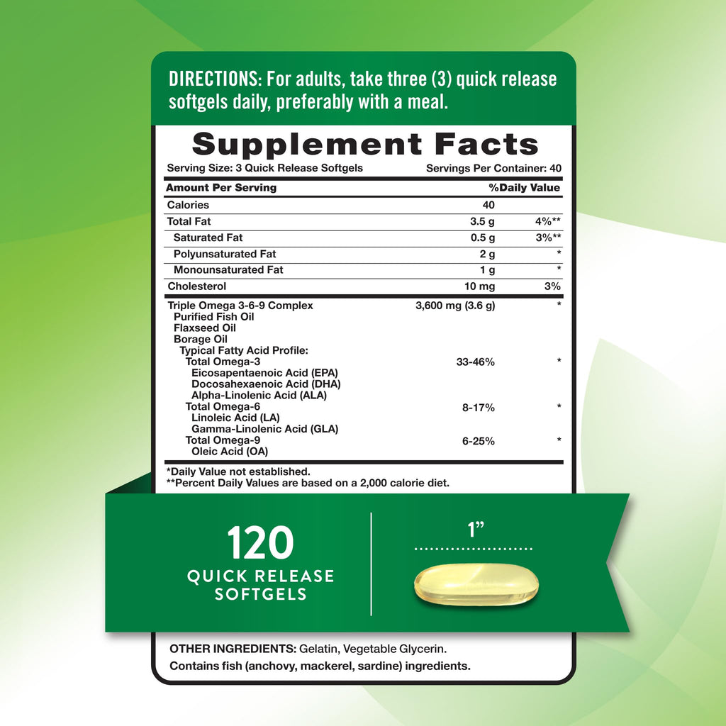 Omega 3-6-9 Softgels 3600mg 120 Count P824076