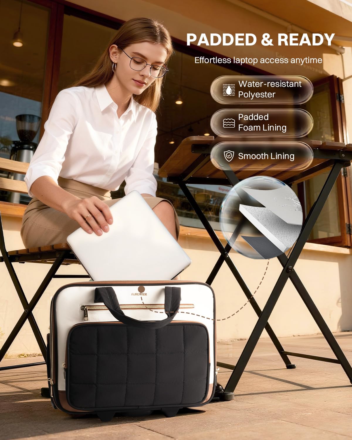 Rolling Puffer Laptop Bag Set with Wheels, 16 Inch Underseat Carry on Luggage E436