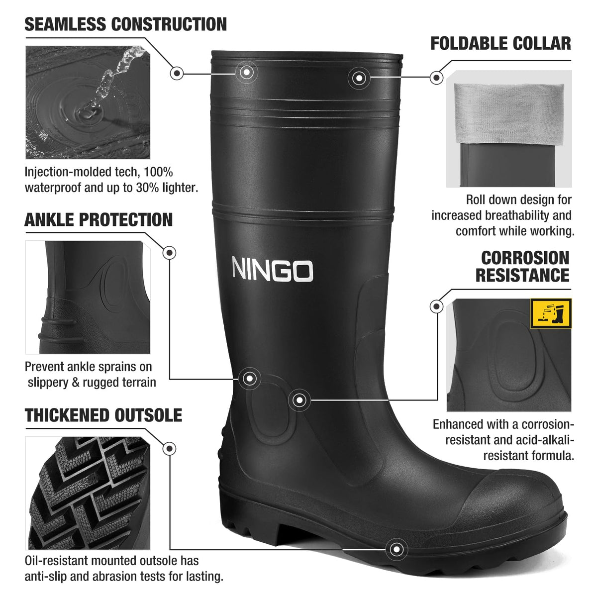 Men's Steel Toe Waterproof Rubber Boots E536367