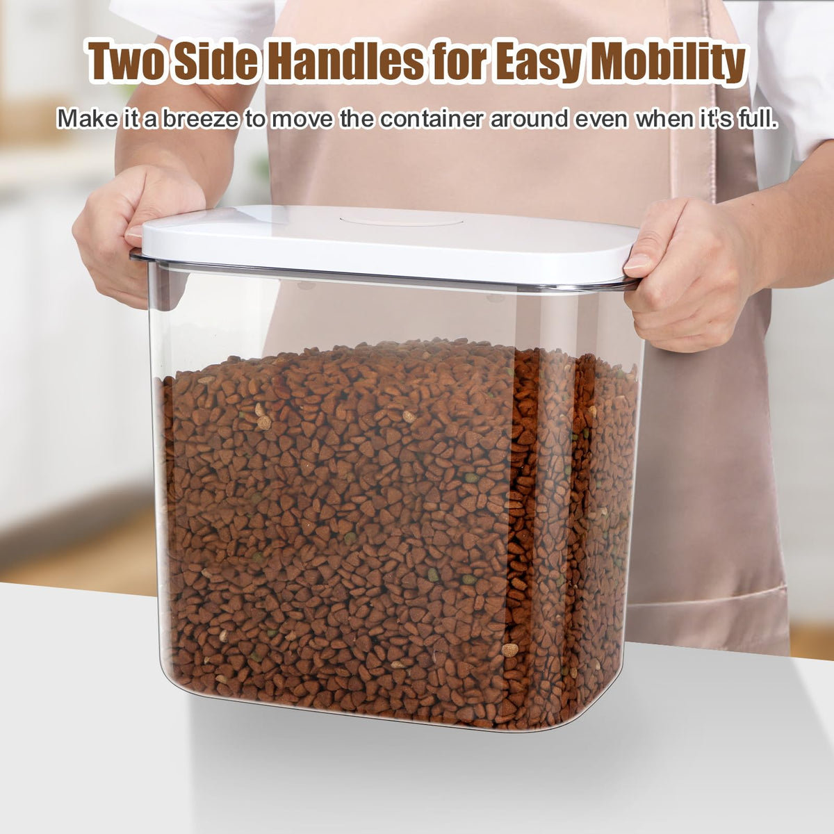 Dog Cat Food Storage Container with Handles, Stackable Pop Up Lids H86548
