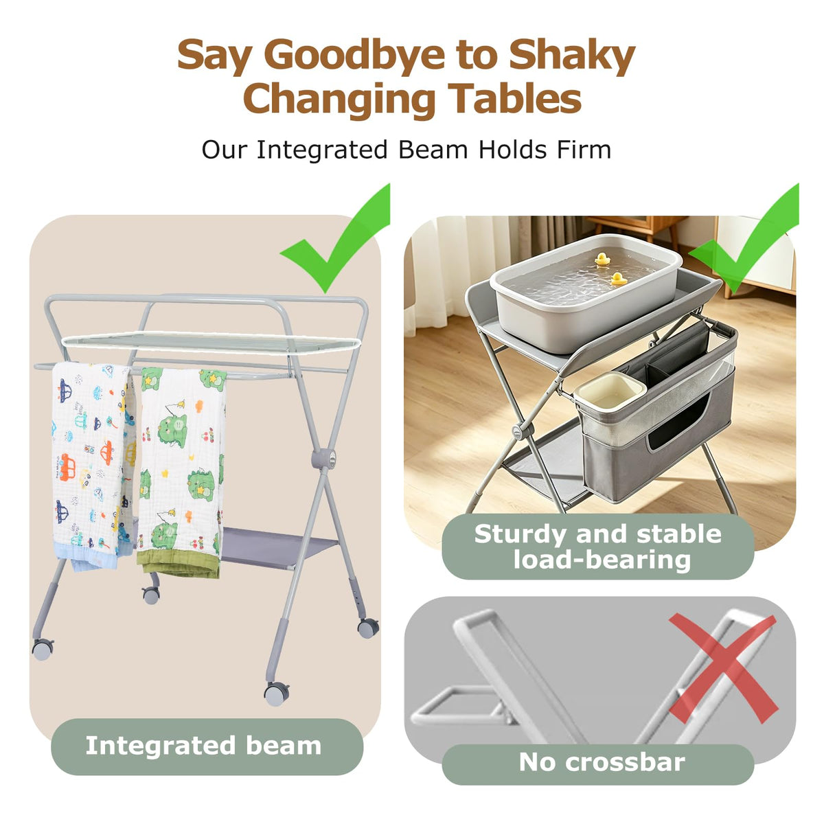 Baby Changing Table with Wheels, Portable Adjustable Folding Diaper Station with Storage V89482