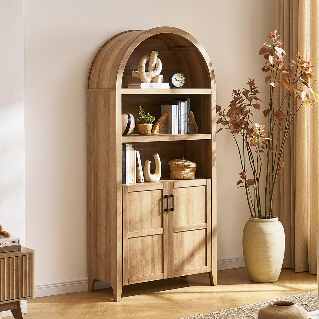 77.4" Tall Arched Wooden Storage Cabinet with Doors and Adjustable Shelves V564998