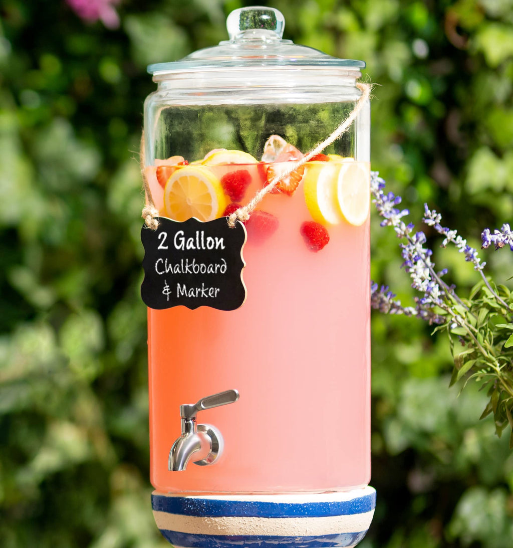 2 Gallon Glass Beverage Dispenser with Stainless Steel Spigot N318