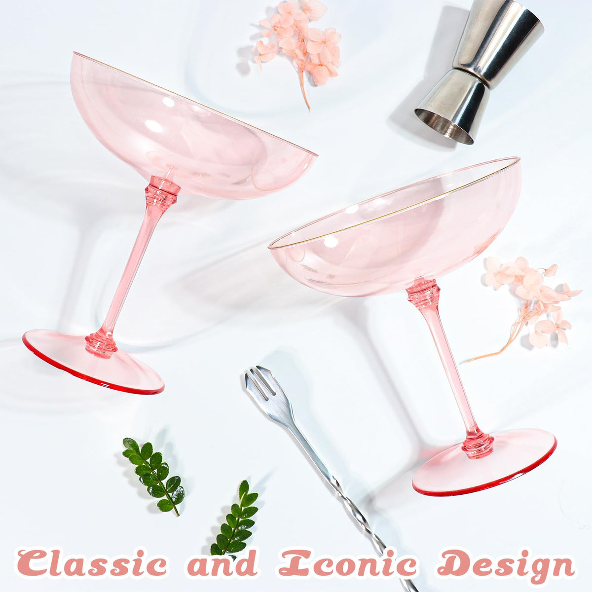 9oz Pink Plastic Martini Glasses Set T1097