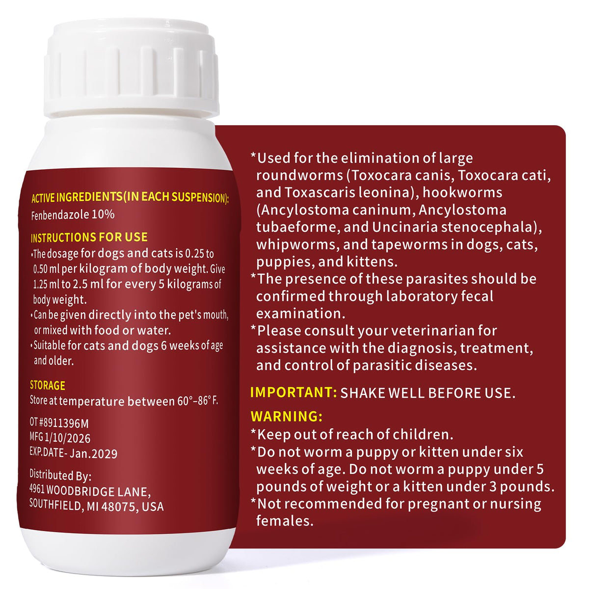 Fenbendazole Dewormer 100 ml Liquid H9178