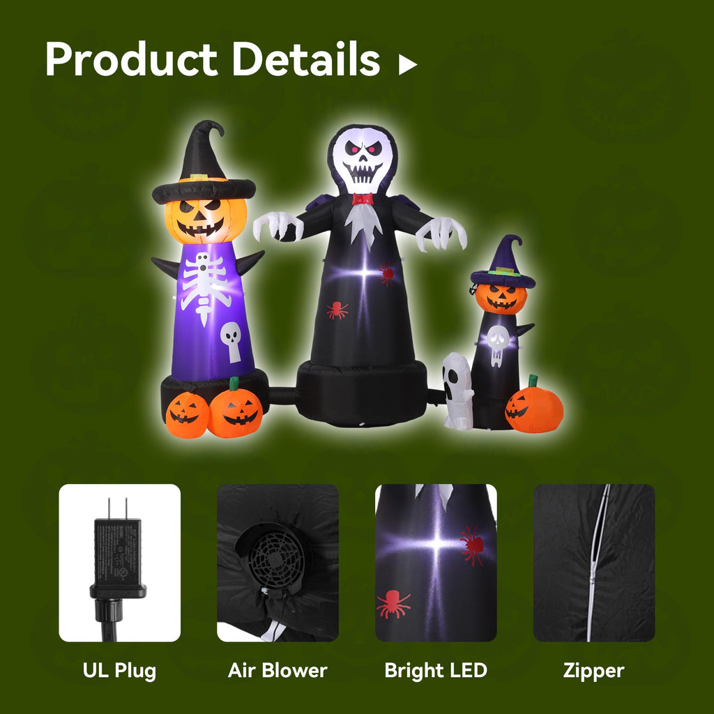 9FT Halloween Inflatable Grim Reaper with Built-in LED Light B275346