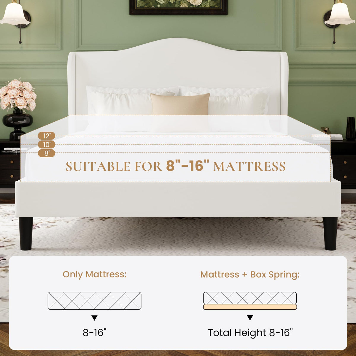 Queen Size Bed Frame with Wingback Headboard L120434
