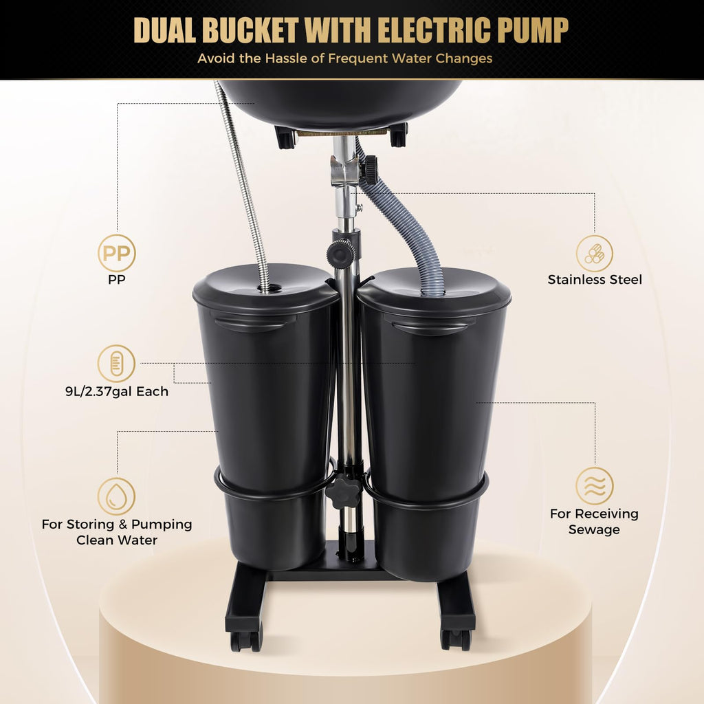 Portable Shampoo Bowl with 2 Buckets, Electric Pump, Drain Hose, 4 Wheels S88870