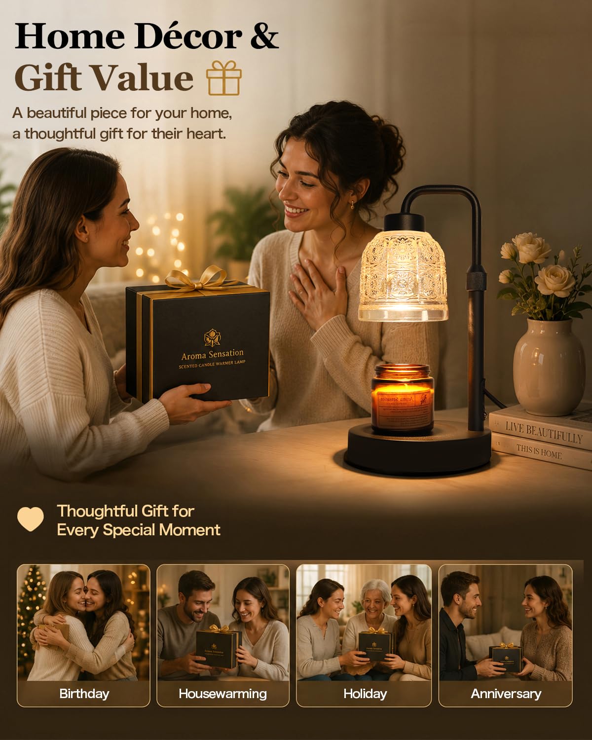 Candle Warmer Lamp with Timer, Gold H459636