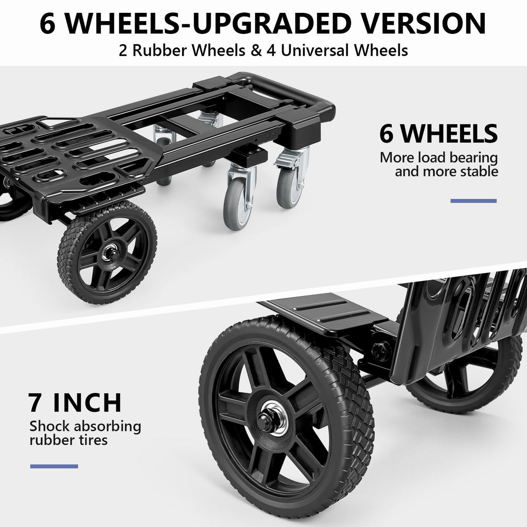 3-in-1 Convertible Dolly Cart 600LB Hand Truck with 6 Wheels N4010
