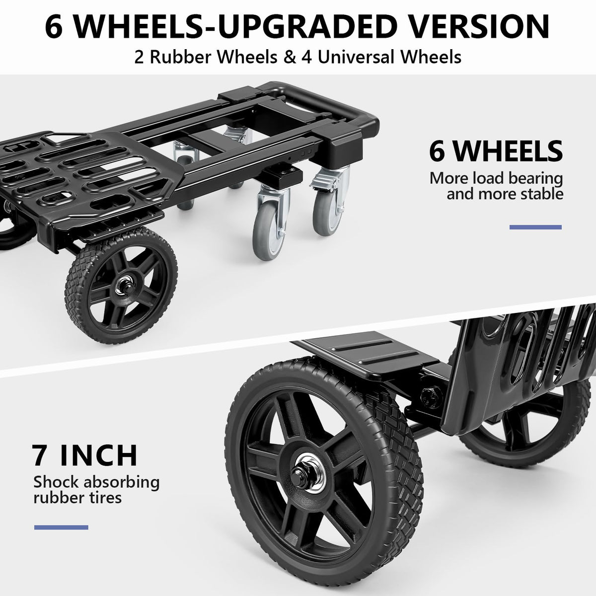3-in-1 Convertible Dolly Cart 600LB Hand Truck with 6 Wheels N4010