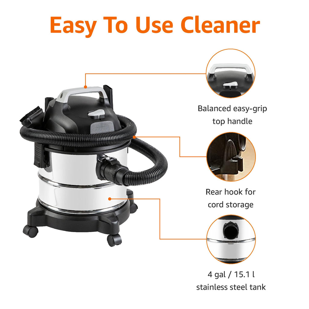 Wet Dry Shop Vacuum Cleaner 4 Gallon Stainless Steel P715890